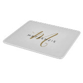 Elegantes, modernes White-Script-Monogramm Schneidebrett (Ecke)