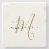 Elegantes, modernes White-Script-Monogramm Steinuntersetzer (Vorderseite)