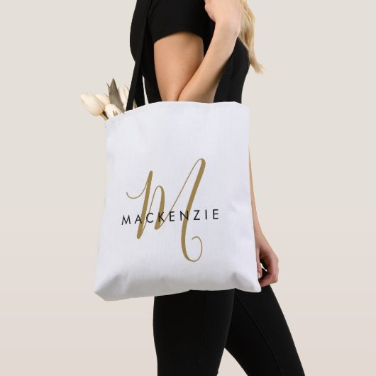 Elegantes, modernes White-Script-Monogramm Tasche (Von Nahem)