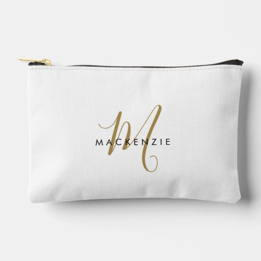 Elegantes, modernes White-Script-Monogramm Zubehörtasche (Vorderseite)