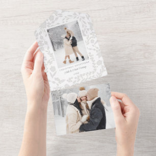 Elegantes modernes Winter-Botanik-Foto-Silber All In One Einladung