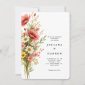 Elegantes Mohn-Gänseblümchen-Blumenstrauß-Rustikal Einladung (Vorderseite)