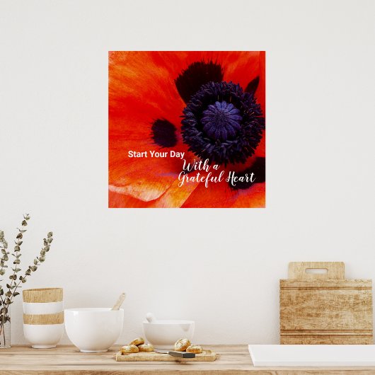 Elegantes Mohnangebot Blume Dankbarkeit Herz Poster (Küche)
