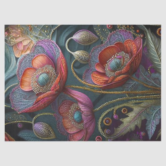 Elegantes Mohnband, Royal Red & Lila, Golds Seidenpapier (Vorderseite)