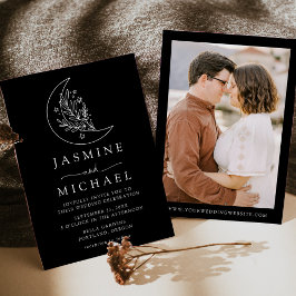 Elegantes Mond and Stars Schwarzes Foto Hochzeit Einladung