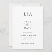 Elegantes Mongram Black & White Save the Date Einladung (Vorderseite)