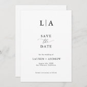 Elegantes Mongram Black & White Save the Date Einladung (Vorne/Hinten)