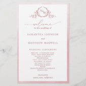 Elegantes Mongram Dusty Rose Wedding Program (Vorderseite)