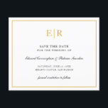 Elegantes Mongram Gold-Hochzeitgeld speichert das  Flyer<br><div class="desc">Eleganter Budget Save the Date Flyer mit Ihren zwei ersten Monogramm in Imitat Gold,  innerhalb einer Grenze,  über einen weißen Hintergrund. Dieses elegante Design eignet sich hervorragend für eine feierliche Hochzeit. BITTE BEACHTEN SIE: Umschläge NICHT enthalten.</div>