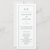 Elegantes Mongram Green Wedding Programm (Vorderseite)