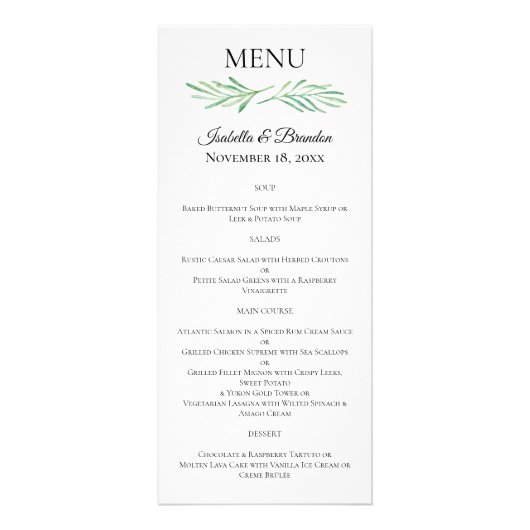 Elegantes Mongram Greenerity Wedding Menu 2 Werbekarte (Vorne)