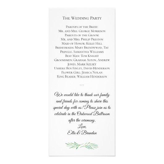 Elegantes Mongram Greenerity Wedding Program 2 Werbekarte (Hinten)