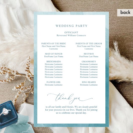 Elegantes Mongram Sea Glass Hochzeitsprogramm