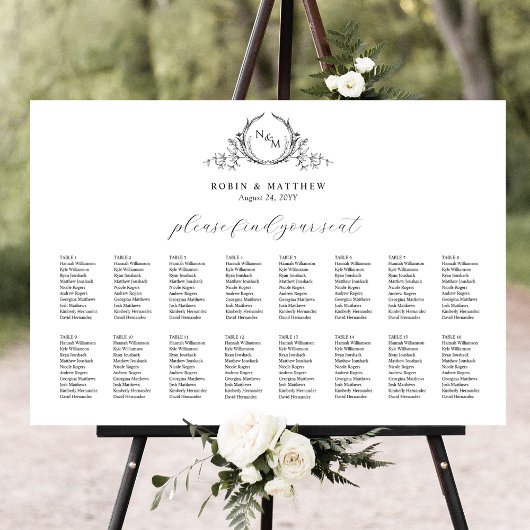 Elegantes Mongram Seating Chart-Zeichen Poster