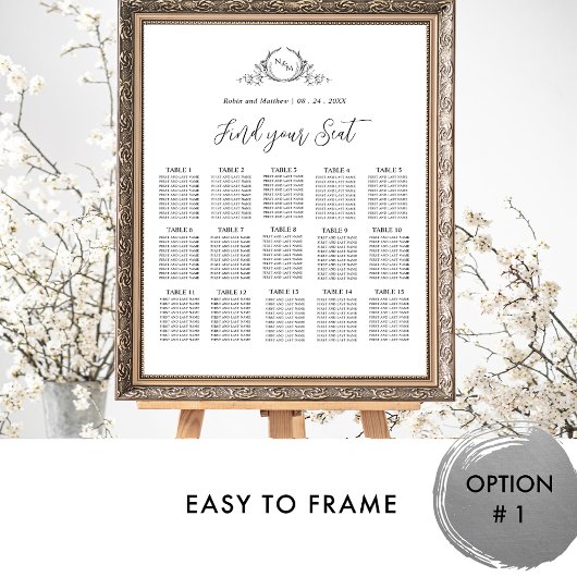 Elegantes Mongram Seating Chart-Zeichen Poster