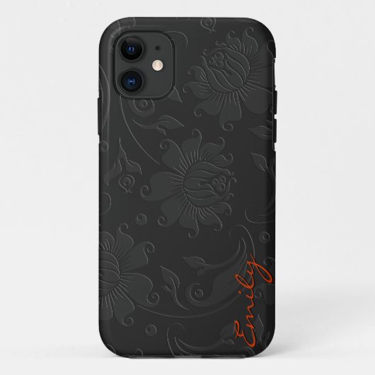 Elegantes monochromatisches dunkelgraues Blumendes Case-Mate iPhone Hülle (Rückseite)