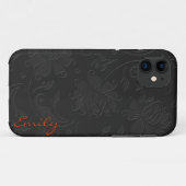 Elegantes monochromatisches dunkelgraues Blumendes Case-Mate iPhone Hülle (Rückseite (Horizontal))