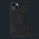 Elegantes monochromatisches dunkelgraues Blumendes Case-Mate iPhone Hülle<br><div class="desc">Elegantes,  gürtnäckig einfaches,  dunkelgrau monochromatisches Vintages Blumendesign.Benutzerdefiniert und optional Monogramm in empfohlenem Korallenrot. Der bestickte Look ist ein Fotoshop-Effekt und nicht wirklich.</div>