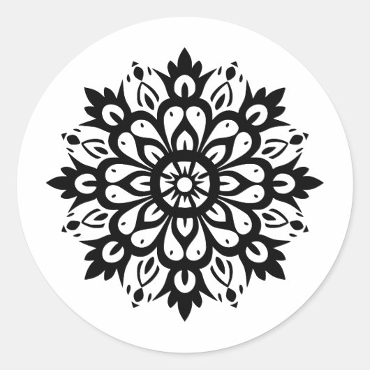 Elegantes Monochrome Mandala Design Runder Aufkleber (Vorderseite)