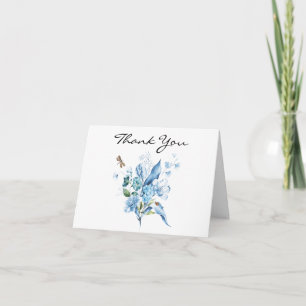 Elegantes monochromes blaues Blumenbouquet Dankeskarte