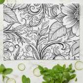 Elegantes monochromes Blumenluxus-Muster (3) Geschirrtuch (Gefaltet)