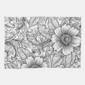 Elegantes monochromes Blumenluxus-Muster (3) Geschirrtuch (Horizontal)