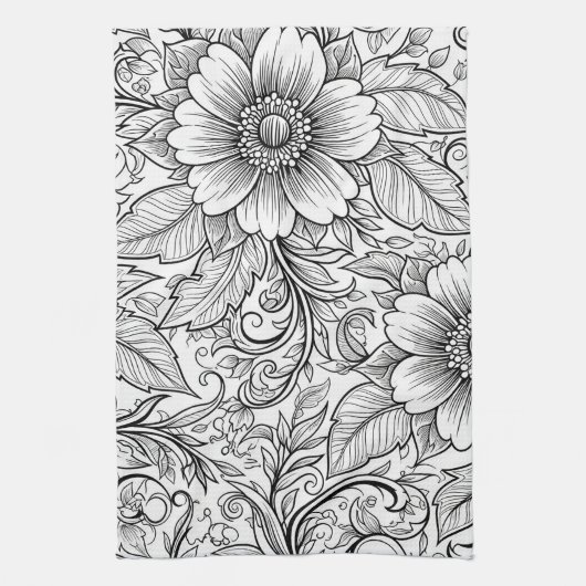 Elegantes monochromes Blumenluxus-Muster (3) Geschirrtuch (Vertikal)