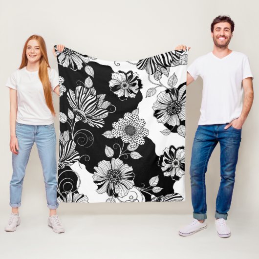 Elegantes monochromes Blumenluxus-Muster (4) Fleecedecke (Beispiel)