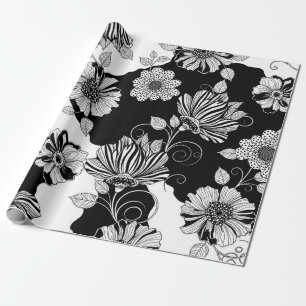 Elegantes monochromes Blumenluxus-Muster (4) Geschenkpapier