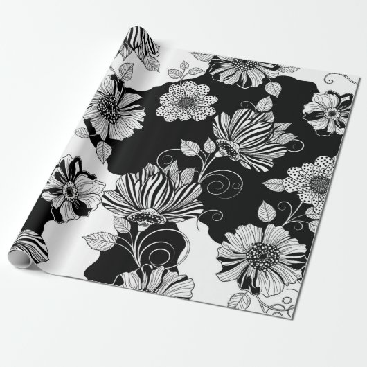Elegantes monochromes Blumenluxus-Muster (4) Geschenkpapier (Ungerollt)