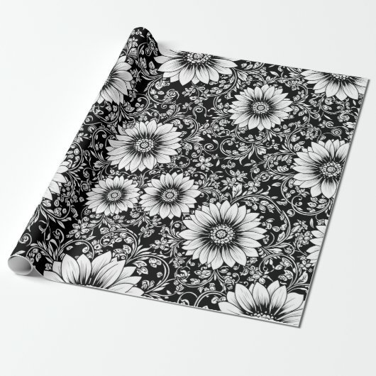 Elegantes monochromes Blumenluxus-Muster (5) Geschenkpapier (Ungerollt)
