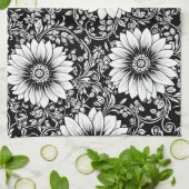 Elegantes monochromes Blumenluxus-Muster (5) Geschirrtuch (Gefaltet)