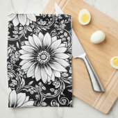 Elegantes monochromes Blumenluxus-Muster (5) Geschirrtuch (Viertel Falte)