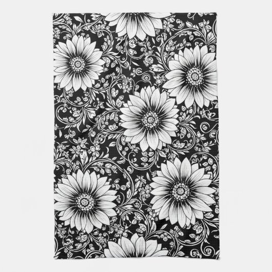 Elegantes monochromes Blumenluxus-Muster (5) Geschirrtuch (Vertikal)