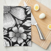 Elegantes monochromes Blumenluxus-Muster (6) Geschirrtuch (Viertel Falte)