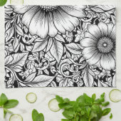 Elegantes monochromes Blumenluxus-Muster (7) Geschirrtuch (Gefaltet)