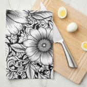 Elegantes monochromes Blumenluxus-Muster (7) Geschirrtuch (Viertel Falte)