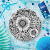 Elegantes monochromes Blumenluxus-Muster (7) Pappteller (Party)