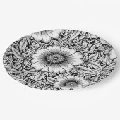 Elegantes monochromes Blumenluxus-Muster (7) Pappteller (Schrägansicht)
