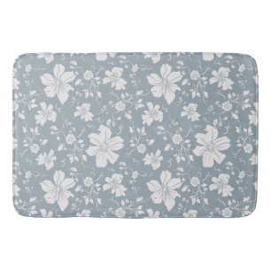 elegantes monochromes Blumenmuster blau grau Badematte