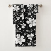 elegantes monochromes Blumenmuster Schwarz-weiß Badhandtuch Set (Insitu)
