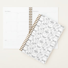 Elegantes monochromes Blumenspiral-Notebook Planer