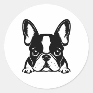 Elegantes monochromes French Bulldog Design Runder Aufkleber