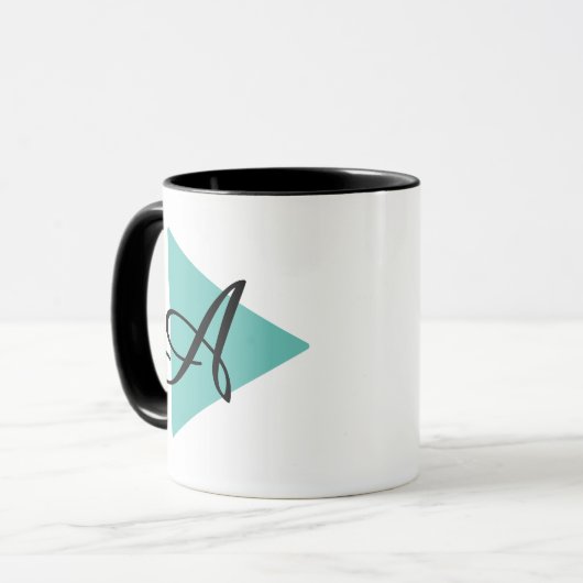 Elegantes Monogram Abtract Aquamarines Dreieck Tasse (Vorderseite Links)
