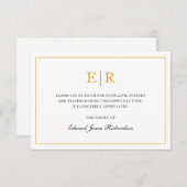 Elegantes Monogram Beileid Gold Beerdigung Dankeskarte (Vorne/Hinten)