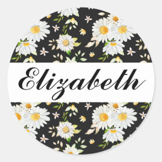 Elegantes Monogram Black and White Daisy Muster Runder Aufkleber