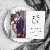 Elegantes Monogram Black and White Wedding Foto Dankeskarte
