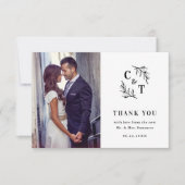 Elegantes Monogram Black and White Wedding Foto Dankeskarte (Vorderseite)