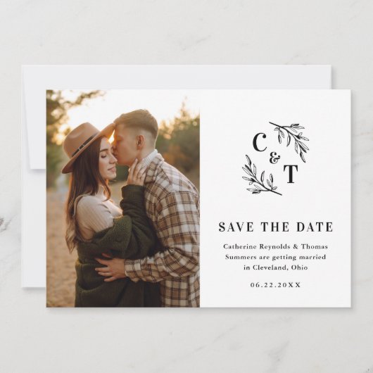 Elegantes Monogram Black and White Wedding Foto Save The Date (Vorderseite)