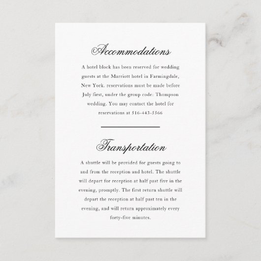 Elegantes Monogram Black and White Wedding Hotel Begleitkarte (Vorderseite)